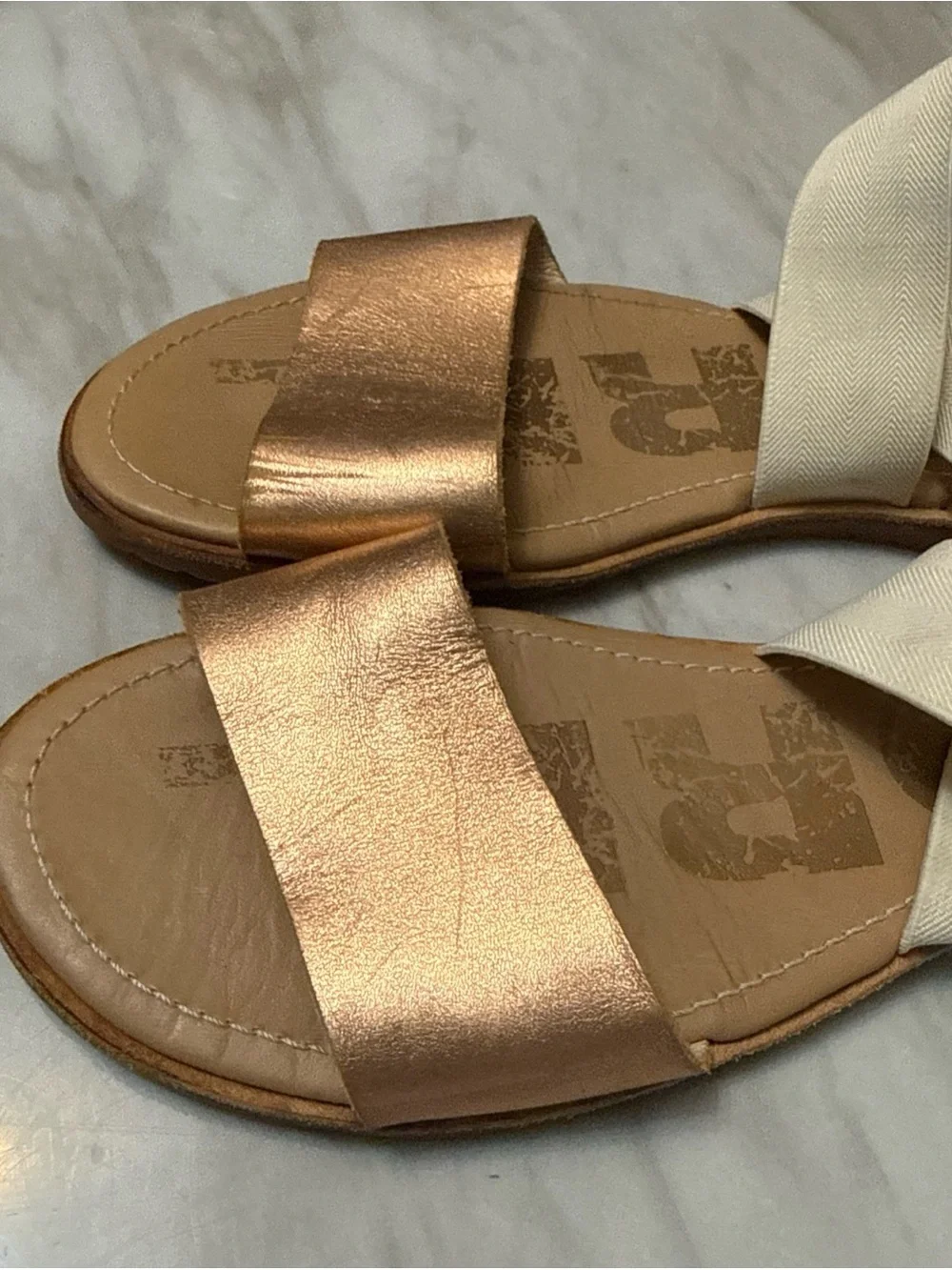 Sorel Ella Strap Leather Sandals  Metallic Gold Size 9